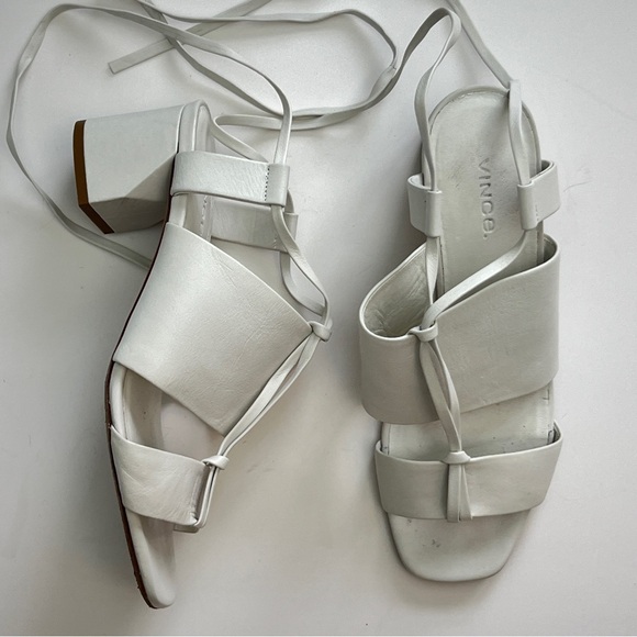 Vince Shoes - Vince Dunaway Ankle-Wrap Leather Sandals, Size 7.5